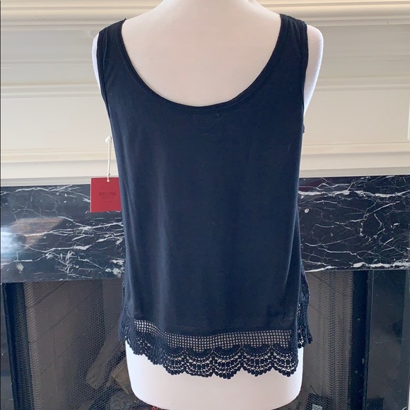 NWT Black eyelet lace, crocheted lace trim tank - Picture 4 of 6